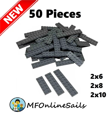 *NEW* 50x Genuine LEGO LONG PLATES - Dark Bluish Gray Lot 2x6 2x8 2x10 Mix - Image 1 of 4