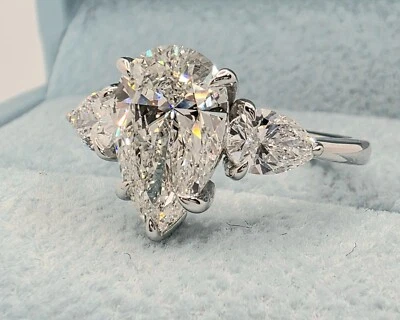 2.70 Ct 3 Stone Diamond Ring Pear Shape IGI Certified Lab Grown 14k White Gold - Image 1 of 4