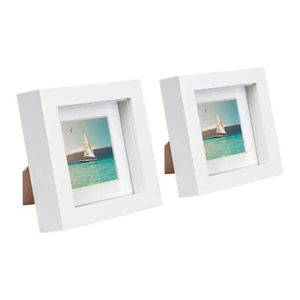 2x White 4" x 4" 3D Box Photo Frames White 2" x 2" Mount Craft Shadow Picture - Picture 1 of 7