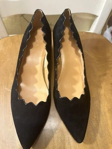 J.Crew DULCI Black Suede D'Orsay Pumps Heels Scalloped Size 11 EUC - Picture 1 of 3