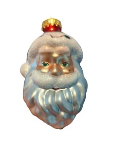 "Vidrio soplado árbol de Navidad adorno cabeza de Santa brillo sombrero rojo dije dorado 3,5" - Imagen 1 de 2