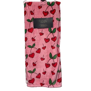 Rachel Roy Red Cherry Hearts Throw Blanket Pink Oversized Microfleece Valentine - Picture 1 of 7