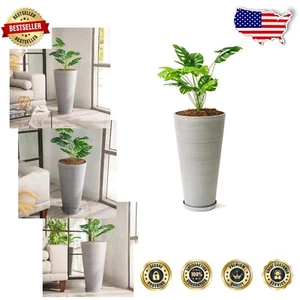 Stylish Light Gray 28-Inch Round Planter with Built-In Drainage – Modern Garden - Picture 1 of 11