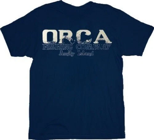 Classic Movie JAWS Orca Fishing Company Amity Island Navy Adult T-Shirt - Image 1 of 1