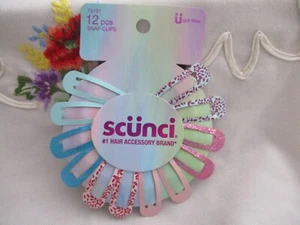 12 Scunci Snap Clips Solids, Glitters &  Florals Hair Clips - Picture 1 of 6