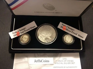 2015 W March of Dimes Set Dollar 2018 S Clad & 90% Silver Proof Dime No Reverse - Picture 1 of 11