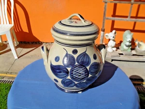 ca. 6,5 l Rumtopf Früchtetopf Fruchttopf grau Dekor blau 2 Henkel Topf Keramik - Bild 1 von 7