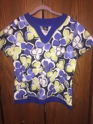 Blusa Médica Baby Phat Verde y Azul Floral Grande Foto 1 de 4