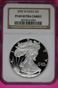 2005 W PF 69 Silver American Eagle Proof Deep Cameo NGC West Point Mint 1642 - Picture 1 of 6