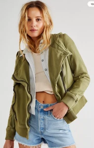 Free People We The Free Carmen Moto Jacket- Olive Sparrow- Size Small- NWT - Picture 1 of 6