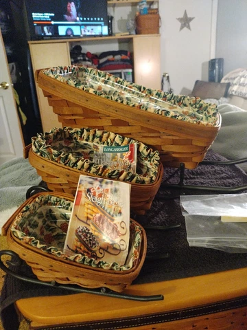 Three Matching Longaberger Dash Away Christmas Sleigh Wrought Iron Sleds Cover
