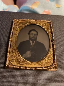 Vintage AMBROTYPE Photo of a man Daguerreotype Case Tinted 1850s - Picture 1 of 8