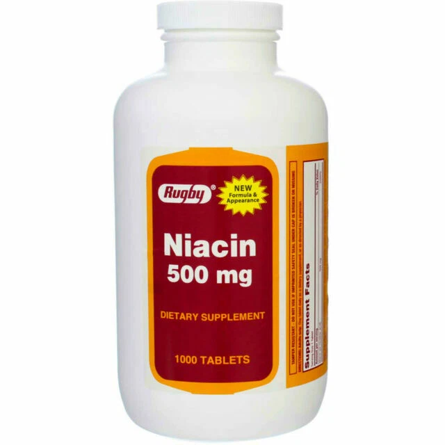 Rugby Niacin 500mg Dietary Supplement (1000 Tablets)