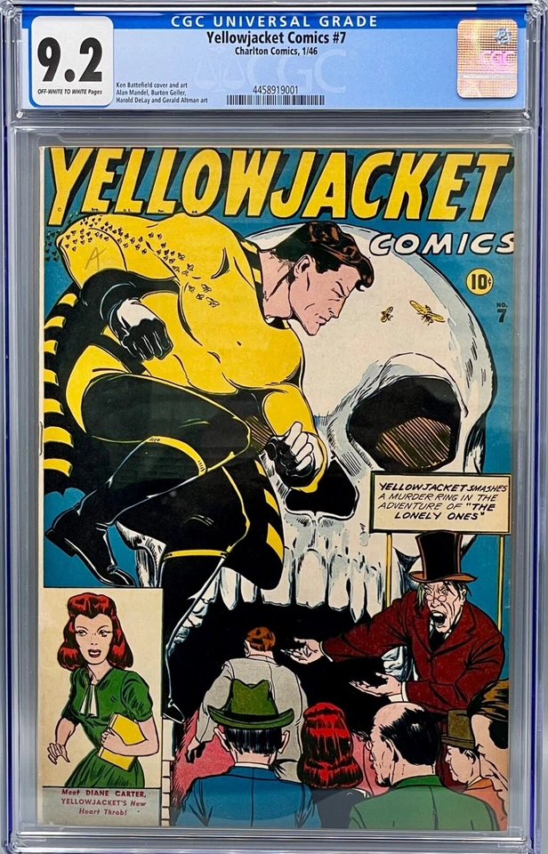 1946 Yellowjacket Comics 7 CGC 9.2 Skull Cover! High Grade! Only 3 Higher! RARE! - Image 1 of 2