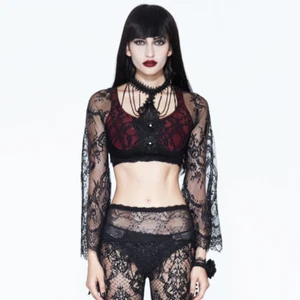 Camisetas cortas con collar de encaje transparente para mujer Eva Lady góticas - Imagen 1 de 10
