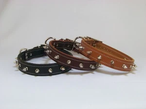 1" Wide Top Quality Leather Dog Collar With 1/2" Spikes     Made in USA - Picture 1 of 19
