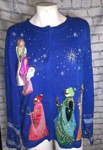 Design Options Vintage Jane Gordon Christmas Nativity Sweater Philip & Sz Medium - Picture 1 of 23