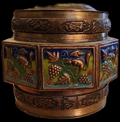 Antique Chinese Brass and Enamel Canister or Trinket Dragon Republic Era China - Image 1 of 4