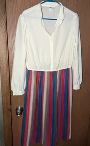 Vintage 1980/90s LESLIE FAY II Long Sleeve Sheer Colorful Stripe DRESS - Small - Picture 1 of 9