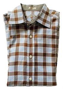 Bugatachi designer LS button dwn shirt brown/white/blue plaid SZ Med MSRP $98 - Picture 1 of 12
