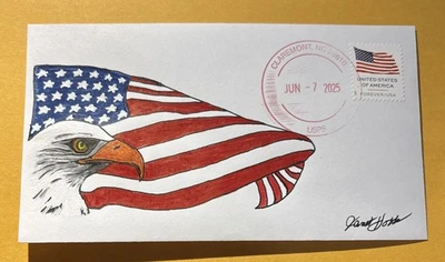 2025 US Flag Forever Stamp C110 American Eagle & US Flag FDC/OOAK - Image 1 of 4