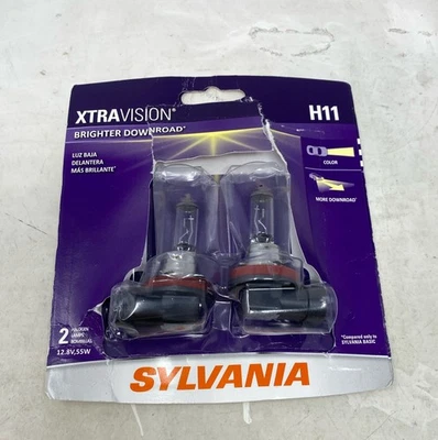 SYLVANIA H11 XtraVision 12.8V 55W Halogen Headlight Bulbs 2-Pack - Clear Foto 1 de 4