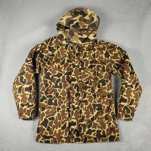 Vintage Woolrich Jacket Mens Small Tan Camo Gore-Tex Hooded Parka Made USA 90s - Picture 1 of 18
