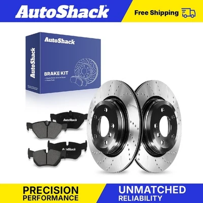 Rear Drilled Slotted Brake Rotors Premium Ceramic Pads for 2012 BMW X1 - Image 1 of 2