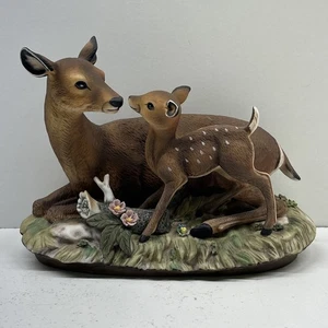 1979 Vintage Homco Masterpiece Porcelain Mother Doe and Baby Fawn Deer Figurine - Picture 1 of 5
