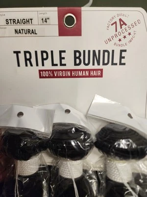 Sensationnel 3 Bundles 14" Straight 7A Unprocessed Human Hair Weave Sew In - Image 1 of 4