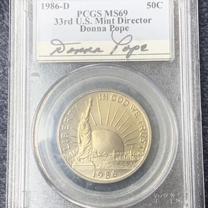 1986-D Signed PCGS PR69DCAM 33rd US Mint Director Donna Pope Half Dollar - Picture 1 of 5