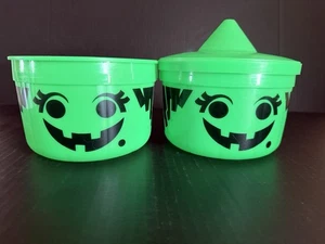 Vintage 1986 McDonald's Halloween grün Hexe Boo Eimer X2 ohne Griffe 1 Deckel - Bild 1 von 11