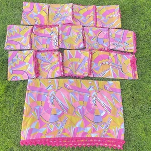 Vintage 70er Hippie Stoff Psychedelic Klopman Mills rosa gelb lila RIESIGES KONVOLUT - Bild 1 von 15