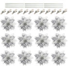 5.5" Artificial Flowers, 16 Pcs Shiny Fake Flower with Clips Stems Craft, Silver