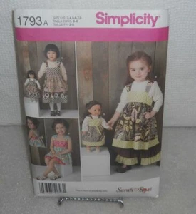 SIMPLICITY 1793 Matching Girls/Doll Dress Pants Shorts Sz.3-8 partially cut - Picture 1 of 2