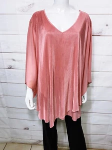 Catherines Damen Overlay Tunika Top Größe 4X Rosa V-Ausschnitt Stretch - Bild 1 von 9