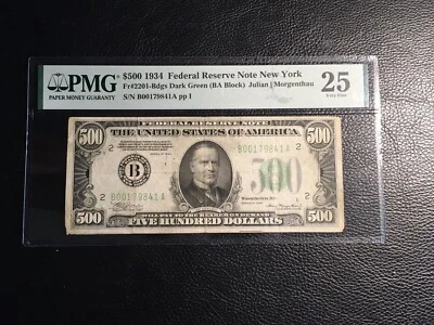 500.00 1934 Federal Reserv Note New York PMG 25 Very Fine  - Image 1 of 4