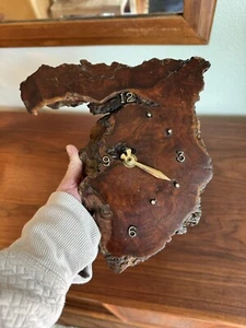 Vintage MCM Burl Wood Tree Slab Lacquered  Wall Clock—Parts Only - Picture 1 of 7