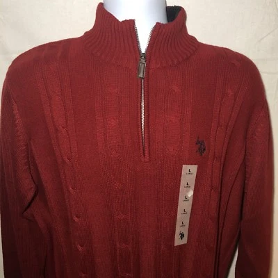 U.S. Polo Assn. Men Cable knit Fleece Lined Neck 1/4 Zip Pullover Large - Image 1 of 4