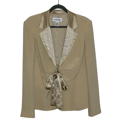 Bloomingdale's Silk Beaded Tie Front Blazer Size 16 Champagne Beige Formal Party - Image 1 of 4