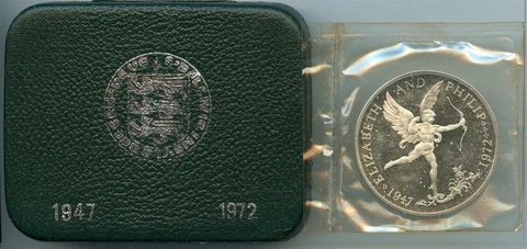 GUERNSEY 25p SILVER PROOF CROWN 1972 STANDING WINGED CUPID 3 RAMPANT LIONS NICE Cover