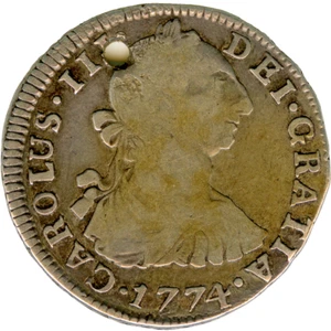 ☆ HISPANIC SILVER • COLONIAL 2 REAL 1774 POTOSI JR • CARLOS III ☆ BOLIVIA ☆D0541 - Picture 1 of 6
