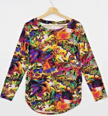 Eye Candy Long Sleeve Shirt Top  Women's Size 2X Graffiti Print Gathered Sides - Image 1 of 4