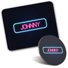 1 tapis de souris et 1 panneau néon Coaster rond design nom Johnny #352077