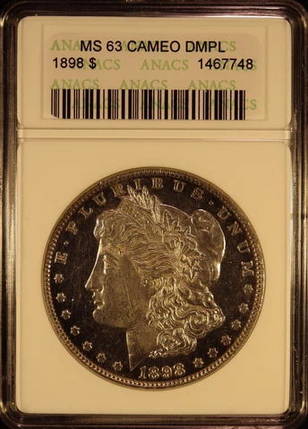 1898-P Morgan Silver Dollar - ANACS MS63 CAMEO DMPL! Rare & Deep Mirrors! PQ+ Cover