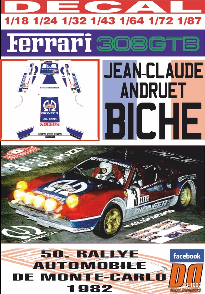 DECAL FERRARI 308 GTB J-C.ANDRUET R. MONTECARLO 1982 DnF (08) - Image 1 of 1