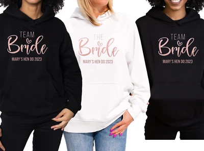 Personalised Hen Party Hoodie Team Bride Sweatshirt Rose Gold Print Gift Foto 1 de 3