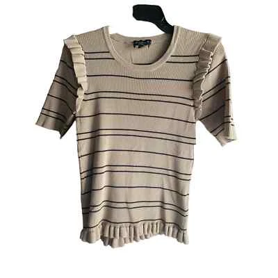 Laundry por Shelli Segal Novo com etiquetas - Bege com listras pretas babado - Imagem 1 de 3