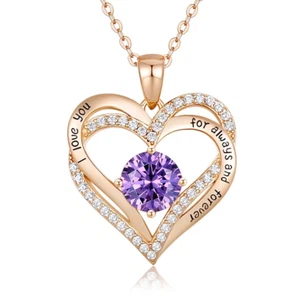 Rose Gold Pendant Necklaces for Women, Heart Crystal Diamond I Love You Always a - Picture 1 of 11