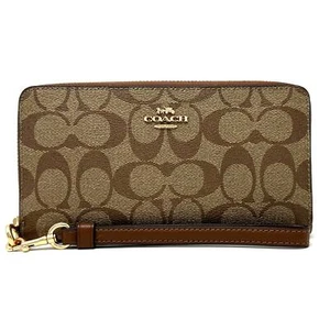 Coach Geldbörse mit langem Reißverschluss in Signature Canvas khakifarbener Sattel braun C4452 - Bild 1 von 8